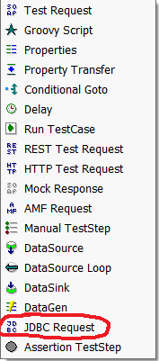 All SoapUI test steps JDBC circled